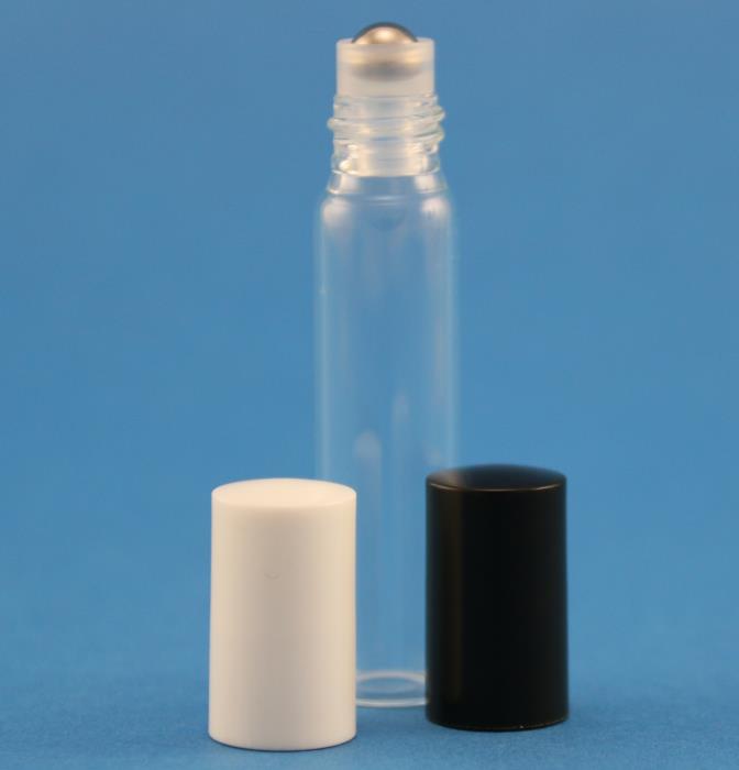 5ml Clear Glass Tubular Roll On Bottle with Screw Neck and Holder with Stainless Steel Ball